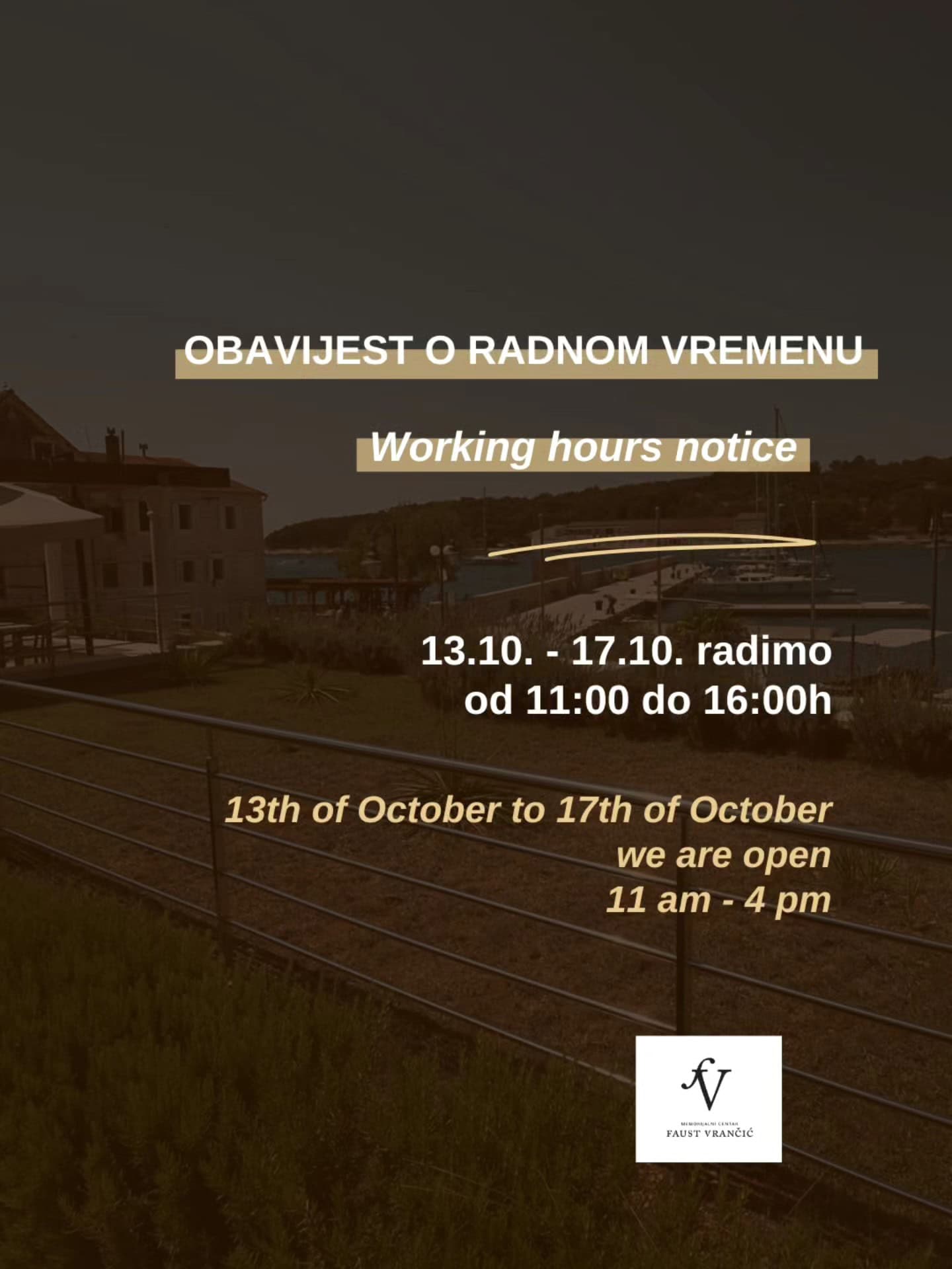 Obavijest o radnom vremenu od 13. do 17.10.