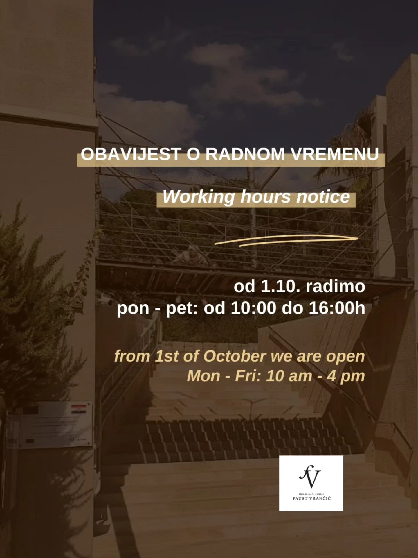 Obavijest o radnom vremenu od 1.10.